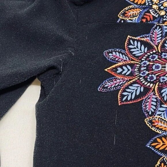 Cable & Gauge Long Tunic Women's Small Black Floral Print 3/4 Roll Tab Sleeves - Picture 7 of 11